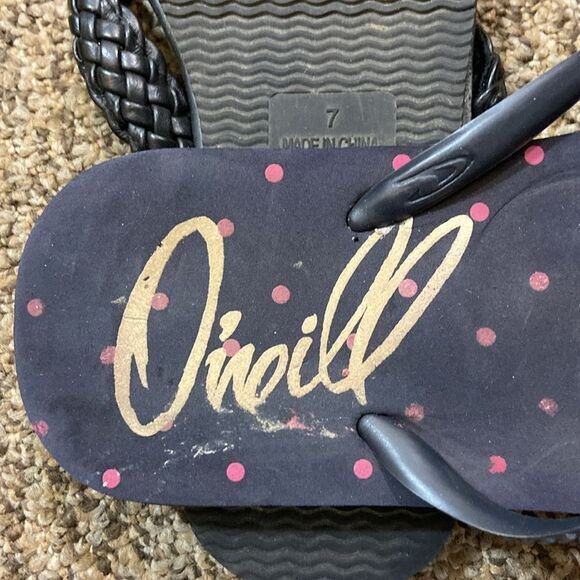 2 Pairs O'Neill Size L 5-6 Black and Pink Polka Dot Flip Flops & Arizona Size 7 - Picture 7 of 8